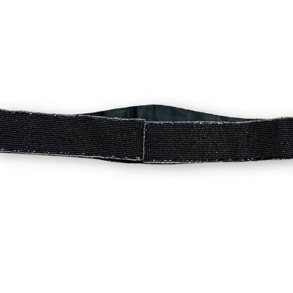 Vintage La Regale Belt Wide Black Multicolor Metallic Beaded Handmade Statement - Picture 6 of 14